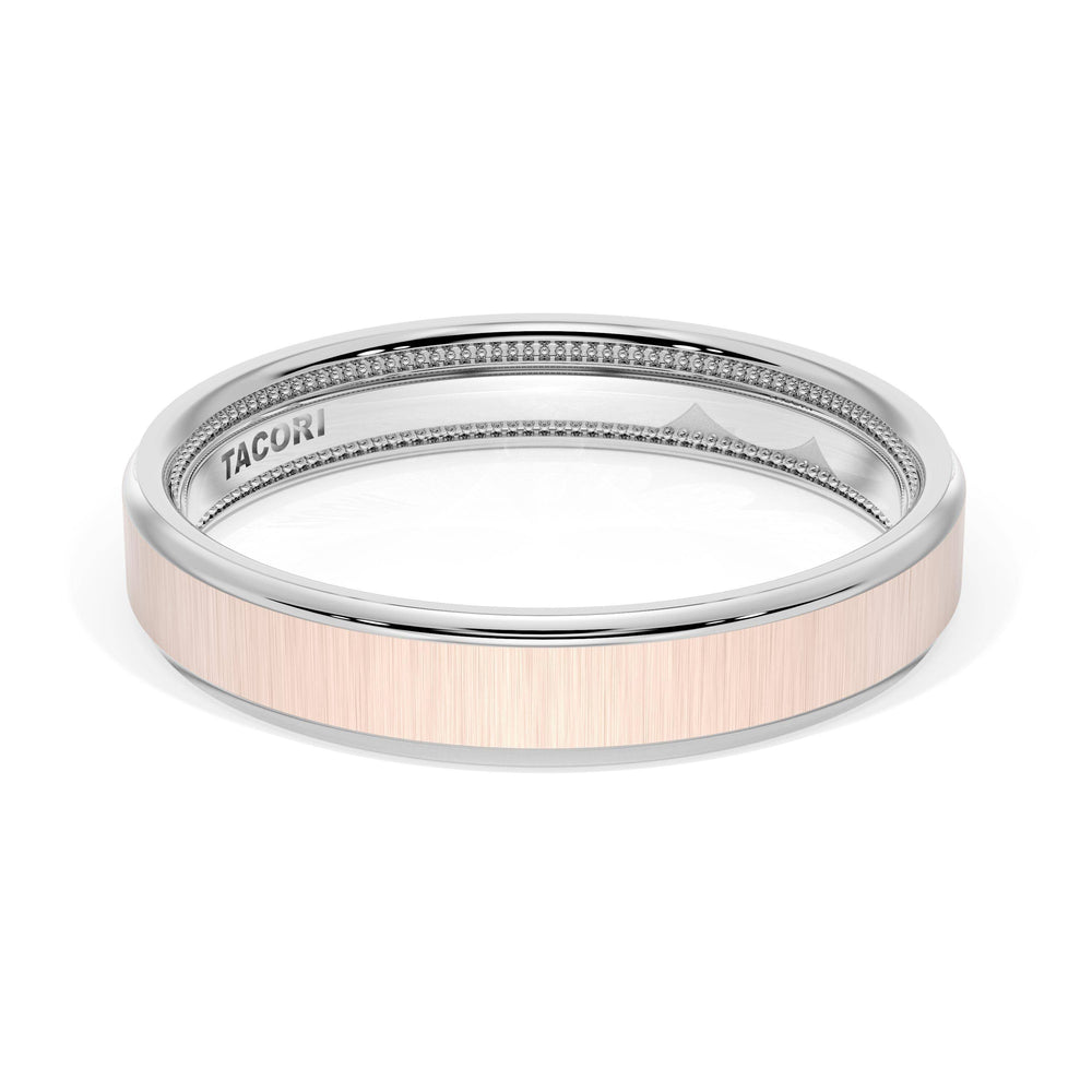 Flat Satin Finish Wedding Band in 18kt White Gold & 18kt Rose Gold