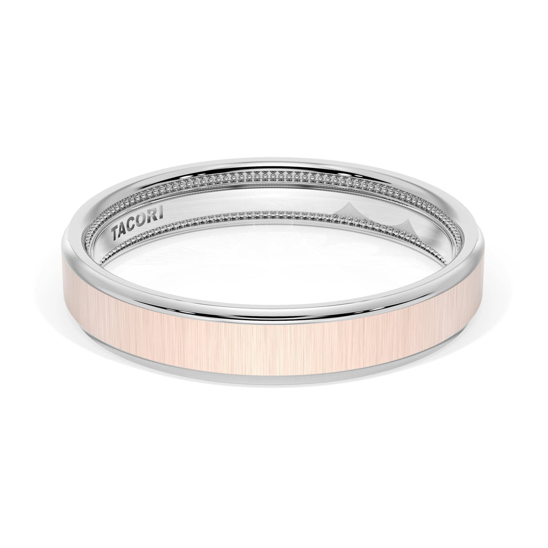 Flat Satin Finish Wedding Band in 18kt White Gold & 18kt Rose Gold