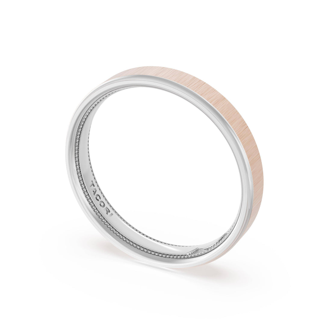 Flat Satin Finish Wedding Band in 18kt White Gold & 18kt Rose Gold