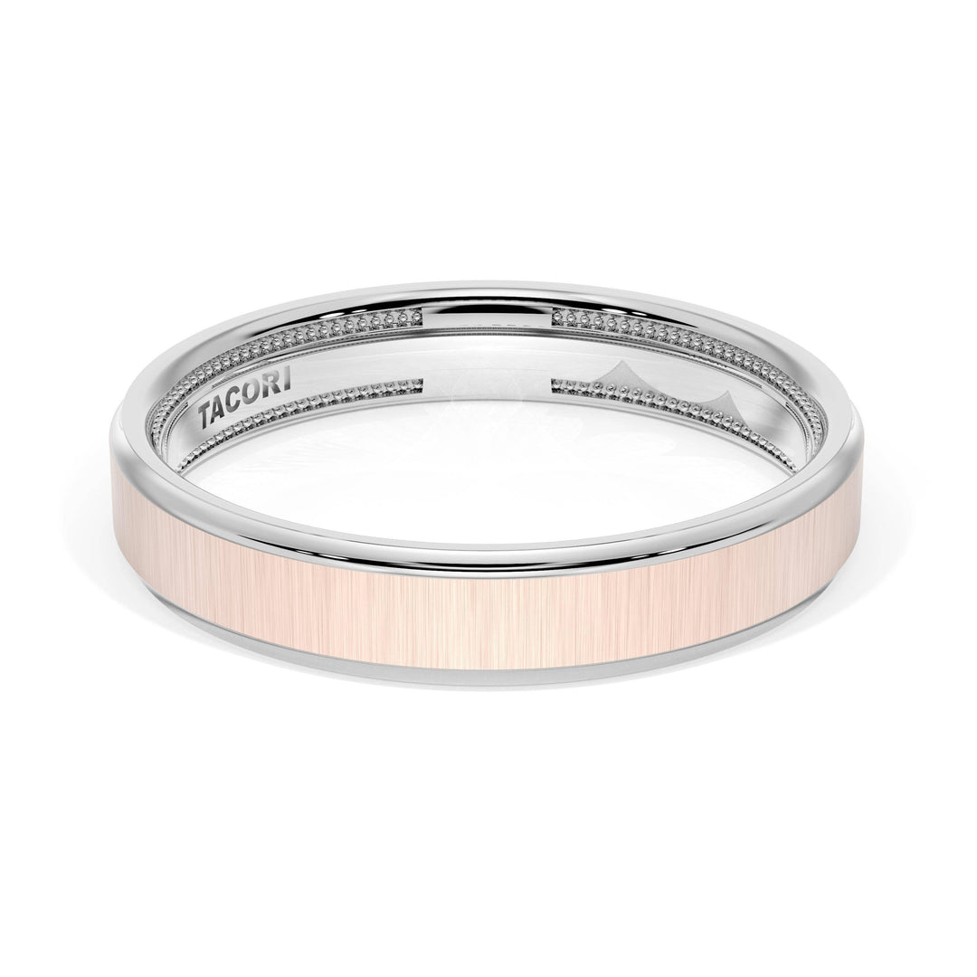 Flat Satin Finish Wedding Band in 18kt White Gold & 18kt Rose Gold
