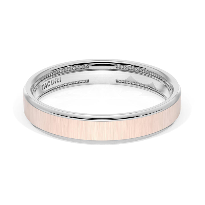 Flat Satin Finish Wedding Band in 18kt White Gold & 18kt Rose Gold