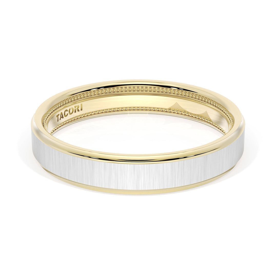 Flat Satin Finish Wedding Band in 18kt Yellow Gold & 18kt White Gold