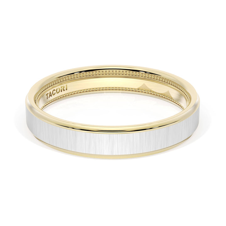 Flat Satin Finish Wedding Band in 18kt Yellow Gold & 18kt White Gold