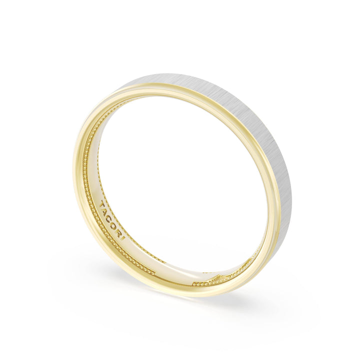 Flat Satin Finish Wedding Band in 18kt Yellow Gold & 18kt White Gold
