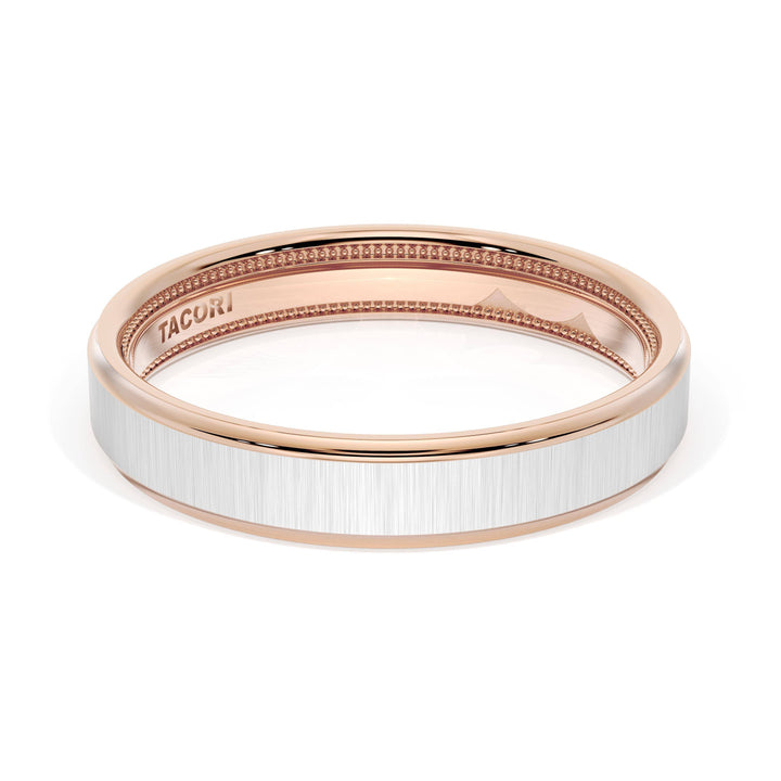 Flat Satin Finish Wedding Band in 18kt Rose Gold & 18kt White Gold
