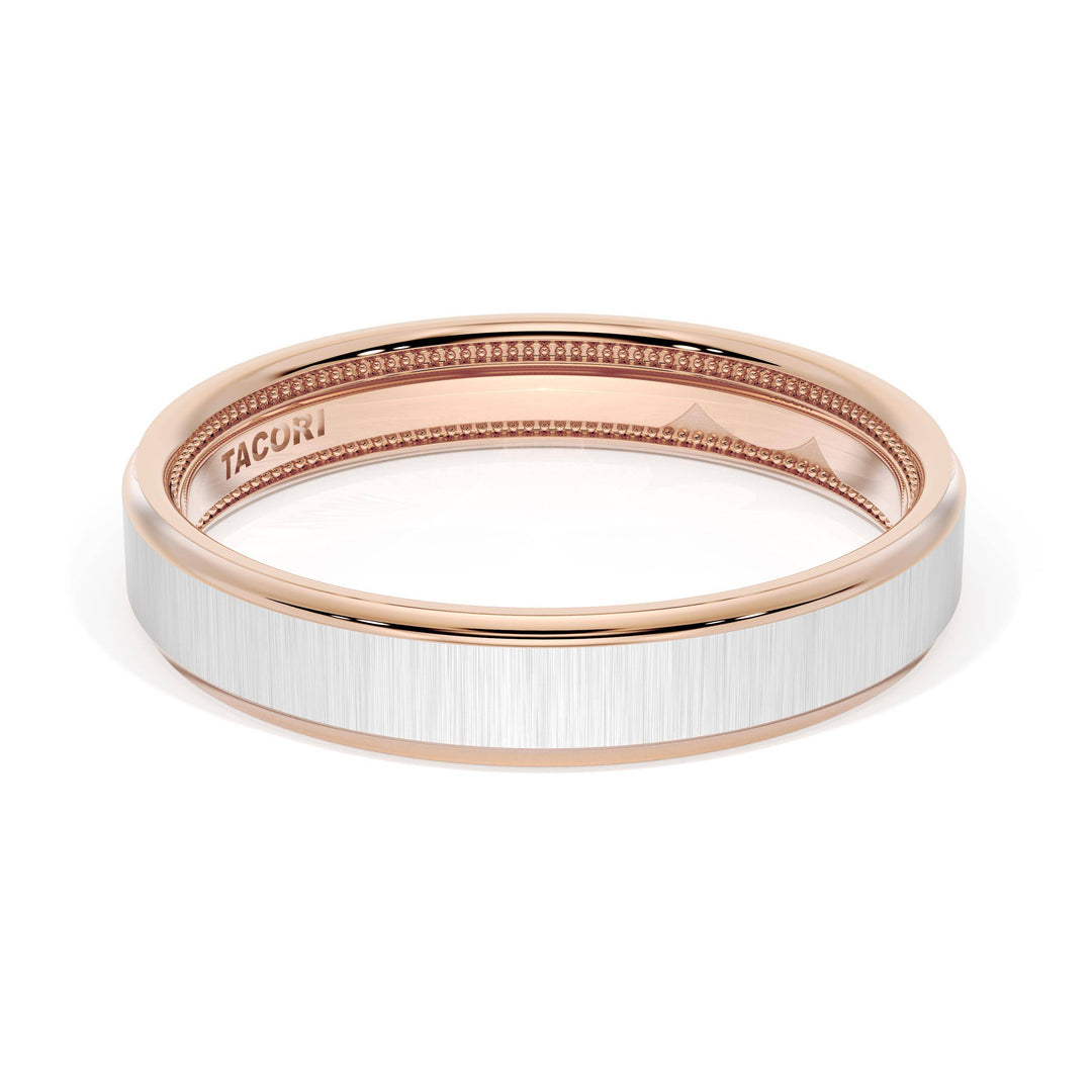 Flat Satin Finish Wedding Band in 18kt Rose Gold & 18kt White Gold