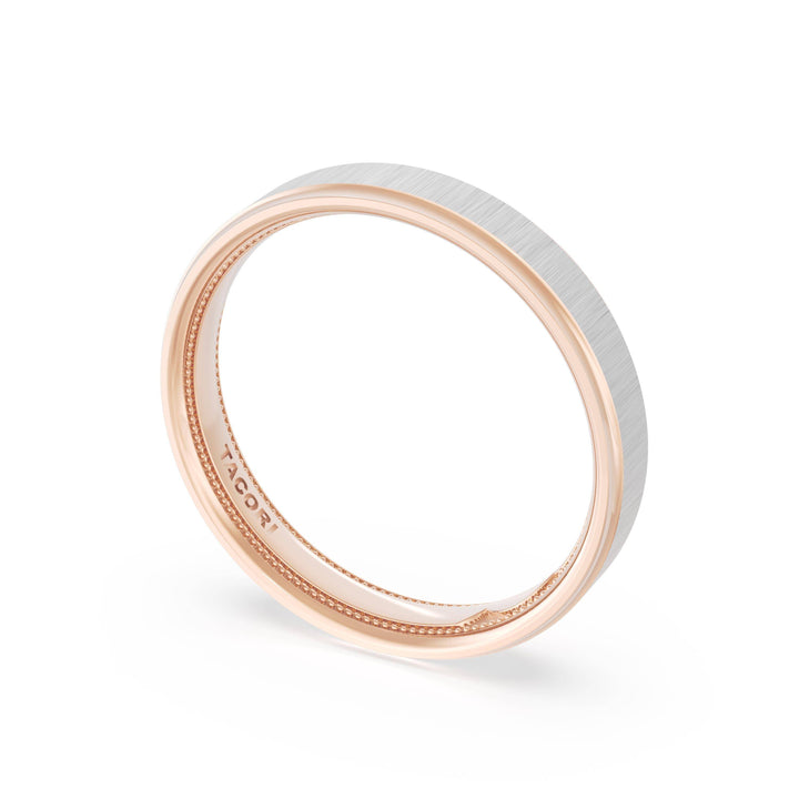 Flat Satin Finish Wedding Band in 18kt Rose Gold & 18kt White Gold