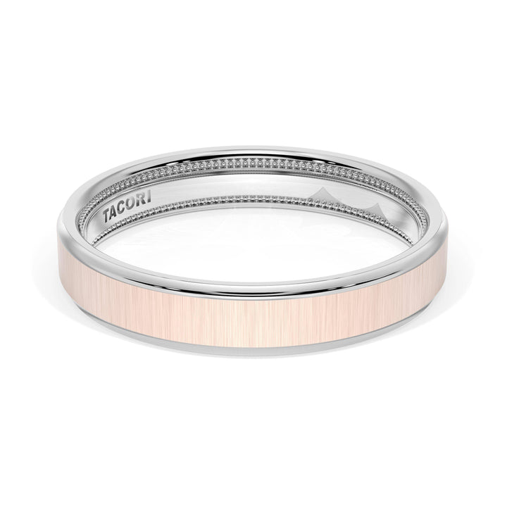 Flat Satin Finish Wedding Band in Platinum & 18kt Rose Gold