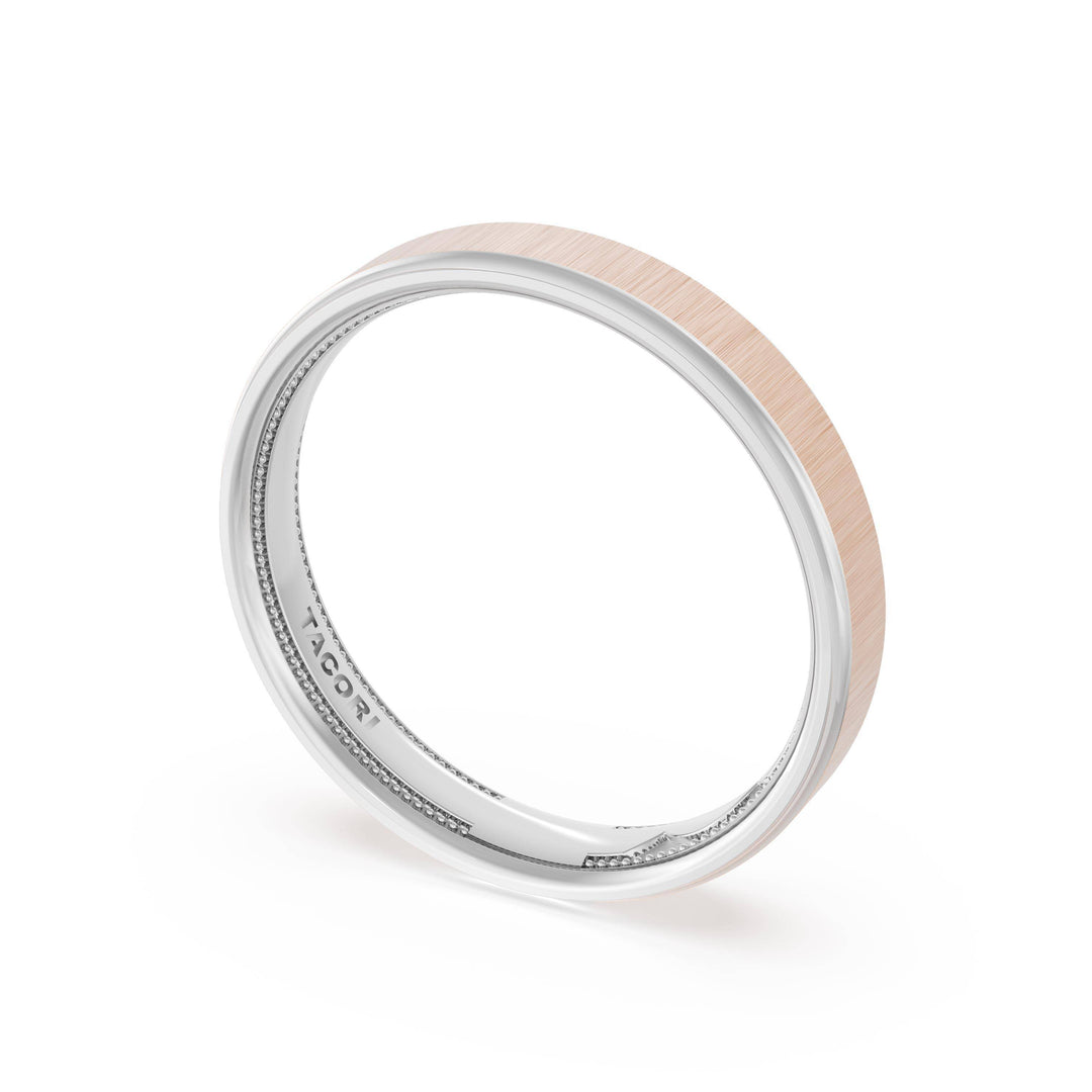 Flat Satin Finish Wedding Band in Platinum & 18kt Rose Gold