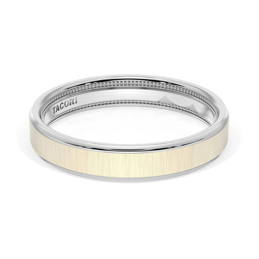 Flat Satin Finish Wedding Band in Platinum & 18kt Yellow Gold