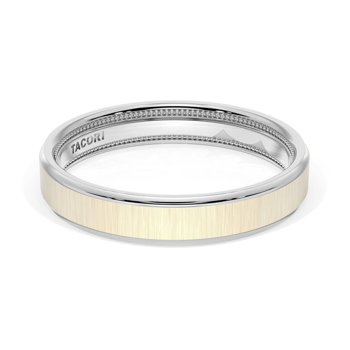 Flat Satin Finish Wedding Band in Platinum & 18kt Yellow Gold