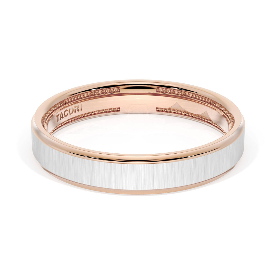 Flat Satin Finish Wedding Band in 18kt Rose Gold & Platinum