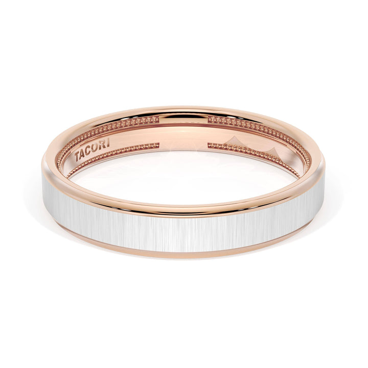 Flat Satin Finish Wedding Band in 18kt Rose Gold & Platinum