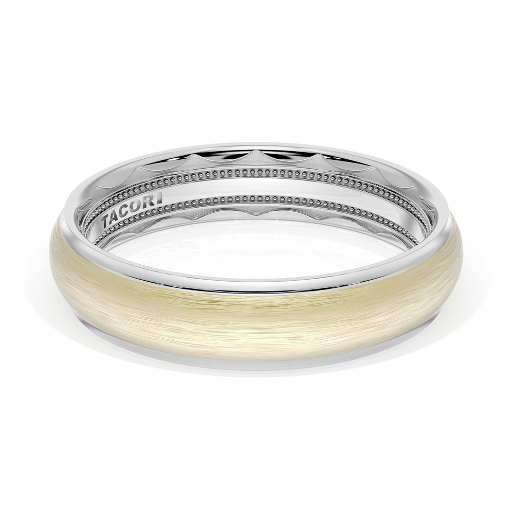 Rounded Brush Finish Wedding Band in 18kt White Gold & 18kt Yellow Gold