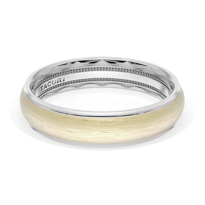 Rounded Brush Finish Wedding Band in 18kt White Gold & 18kt Yellow Gold
