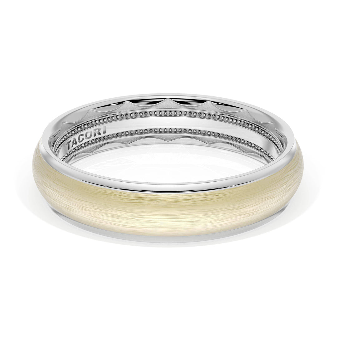 Rounded Brush Finish Wedding Band in 18kt White Gold & 18kt Yellow Gold