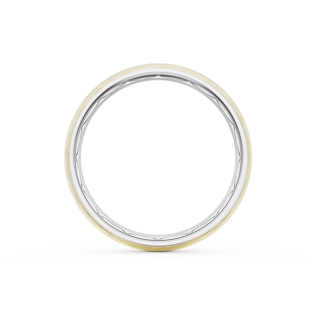 Rounded Brush Finish Wedding Band in 18kt White Gold & 18kt Yellow Gold