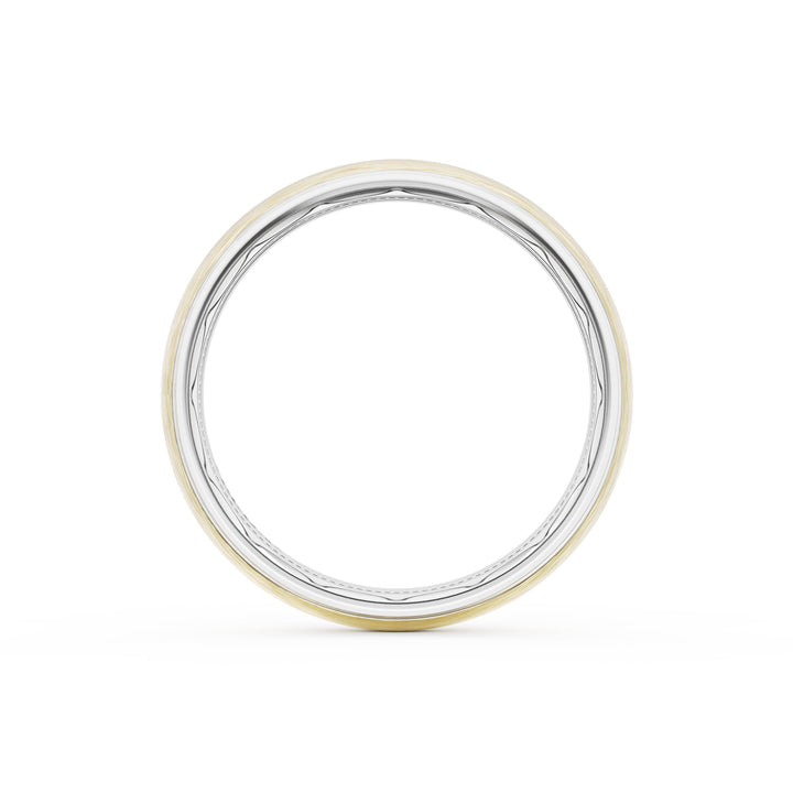 Rounded Brush Finish Wedding Band in 18kt White Gold & 18kt Yellow Gold
