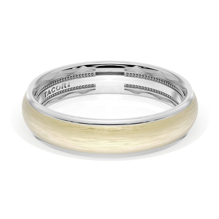 Rounded Brush Finish Wedding Band in 18kt White Gold & 18kt Yellow Gold