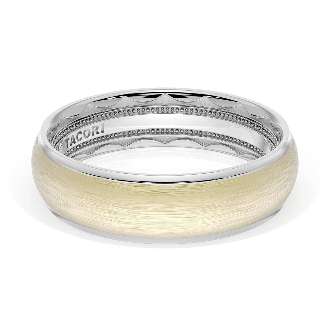 Rounded Brush Finish Wedding Band in 18kt White Gold & 18kt Yellow Gold