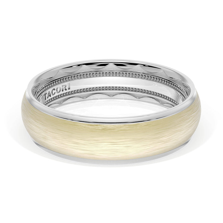 Rounded Brush Finish Wedding Band in 18kt White Gold & 18kt Yellow Gold