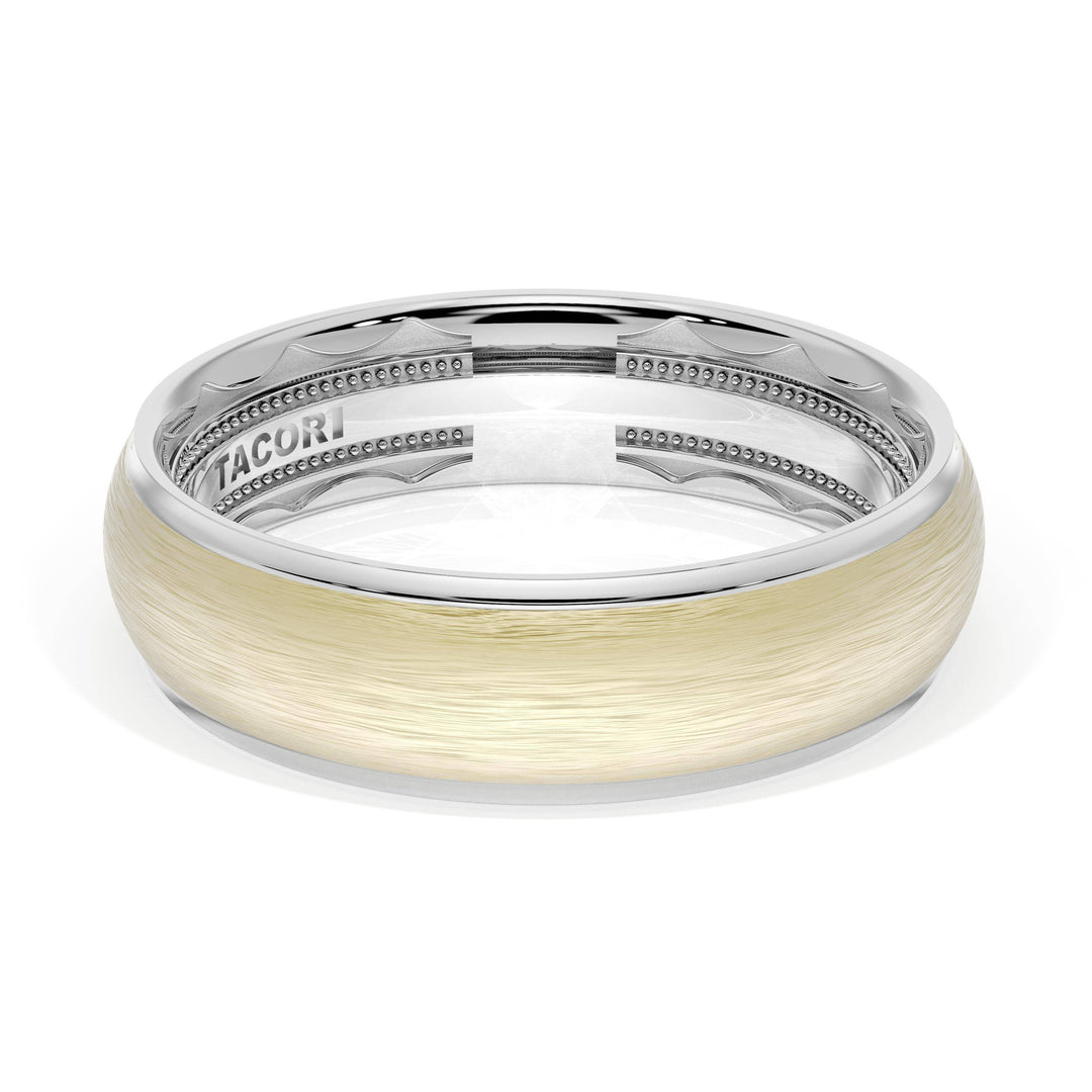 Rounded Brush Finish Wedding Band in 18kt White Gold & 18kt Yellow Gold