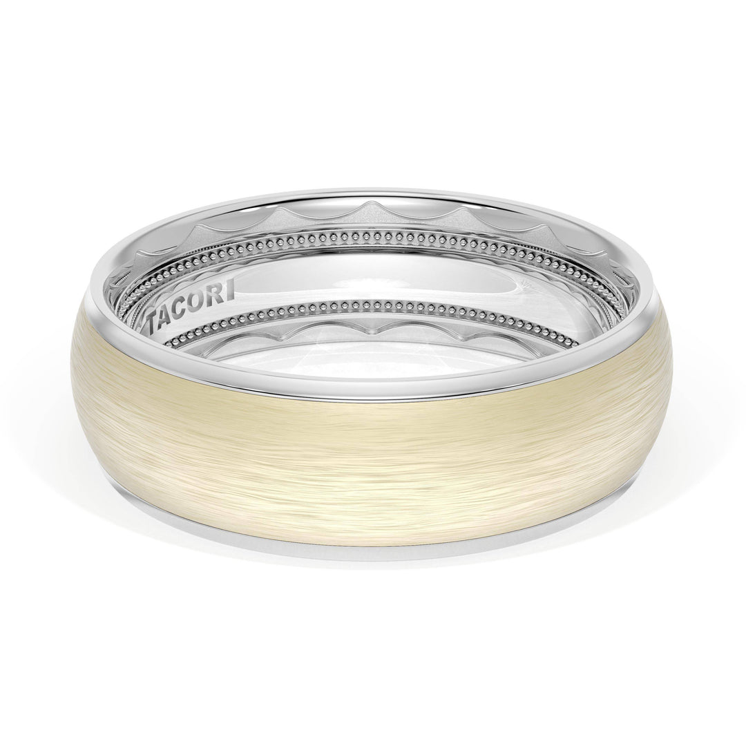 Rounded Brush Finish Wedding Band in 18kt White Gold & 18kt Yellow Gold