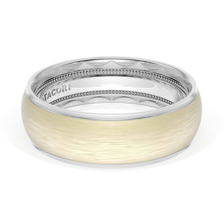 Rounded Brush Finish Wedding Band in 18kt White Gold & 18kt Yellow Gold