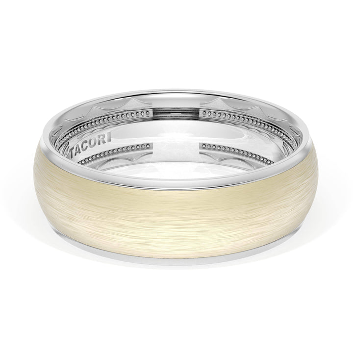 Rounded Brush Finish Wedding Band in 18kt White Gold & 18kt Yellow Gold
