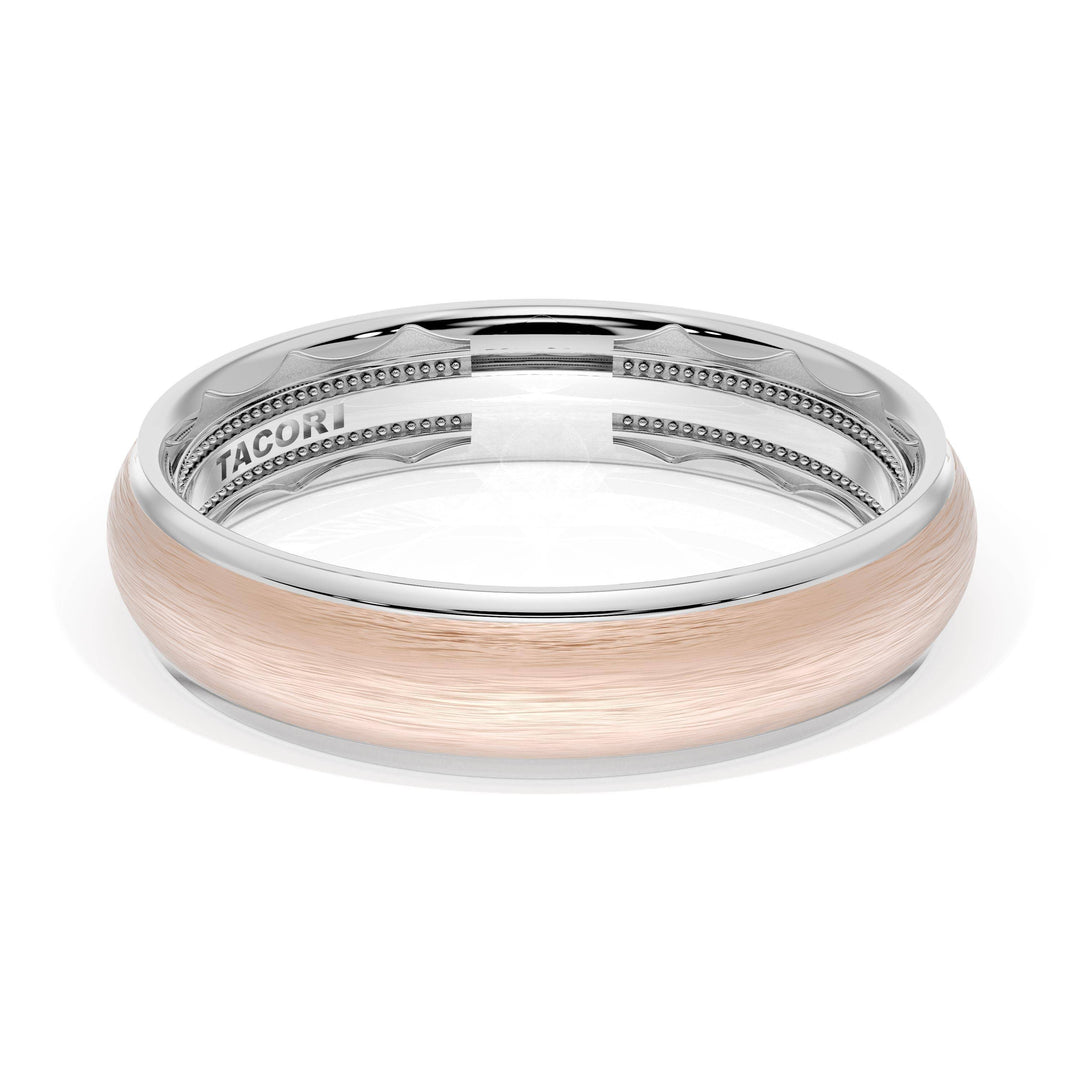 Rounded Brush Finish Wedding Band in 18kt White Gold & 18kt Rose Gold