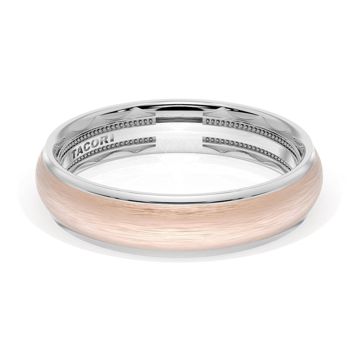 Rounded Brush Finish Wedding Band in 18kt White Gold & 18kt Rose Gold