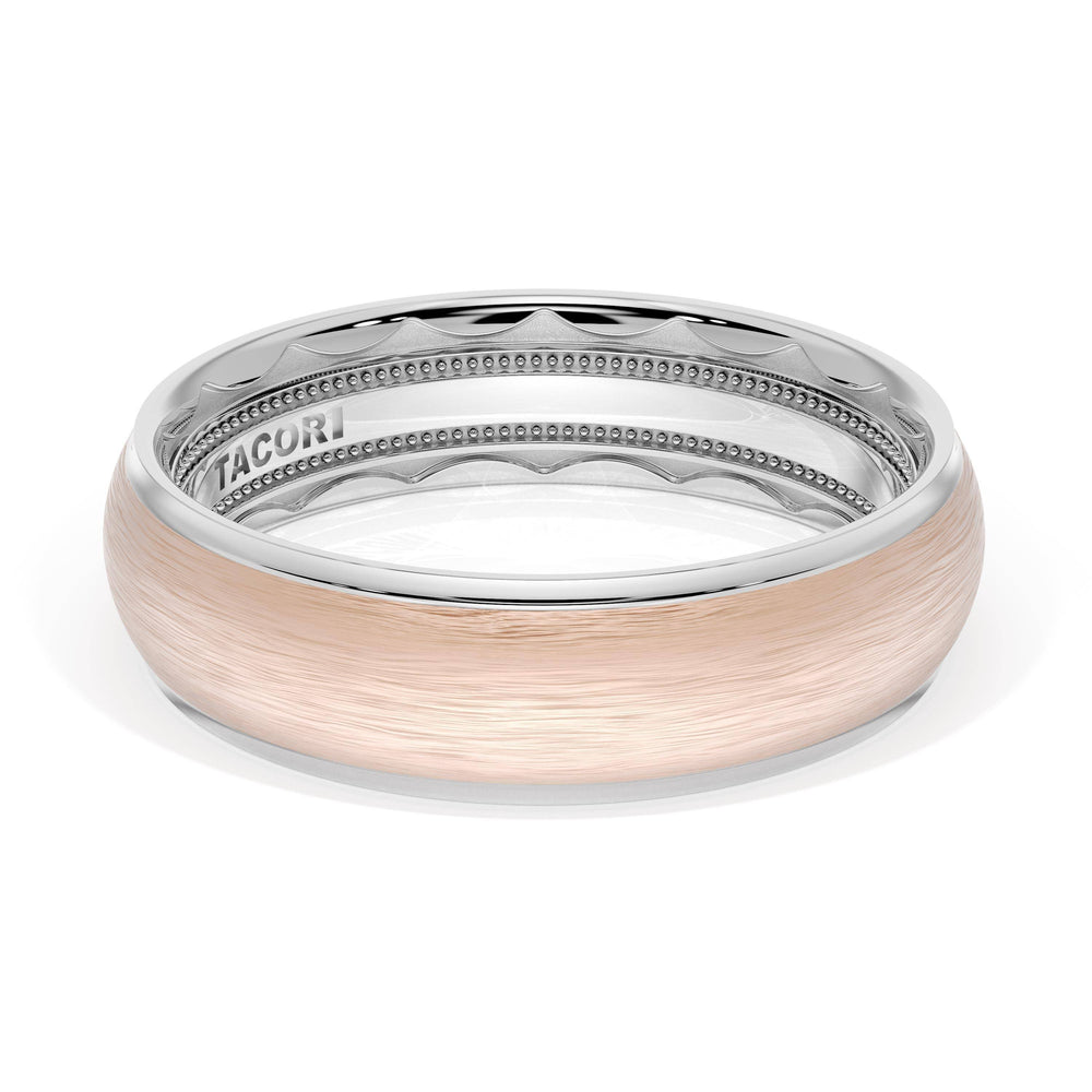 Rounded Brush Finish Wedding Band in 18kt White Gold & 18kt Rose Gold