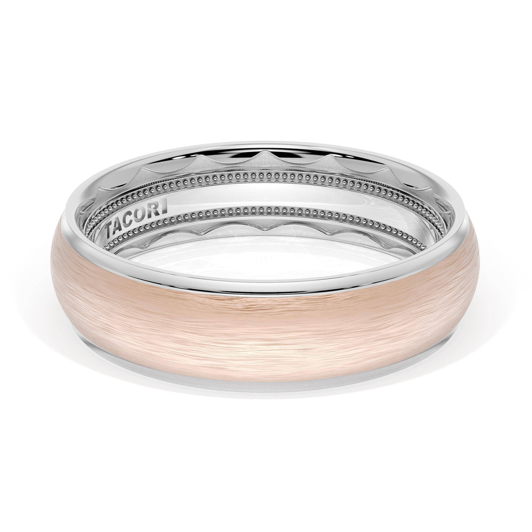 Rounded Brush Finish Wedding Band in 18kt White Gold & 18kt Rose Gold