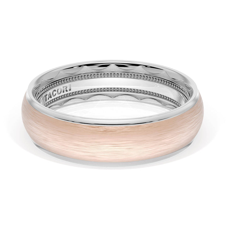 Rounded Brush Finish Wedding Band in 18kt White Gold & 18kt Rose Gold