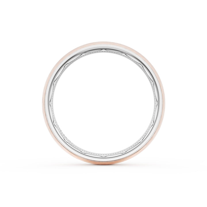 Rounded Brush Finish Wedding Band in 18kt White Gold & 18kt Rose Gold