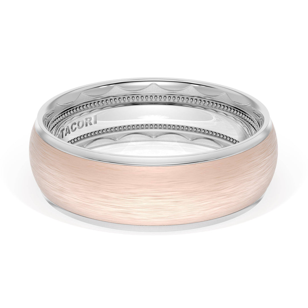 Rounded Brush Finish Wedding Band in 18kt White Gold & 18kt Rose Gold