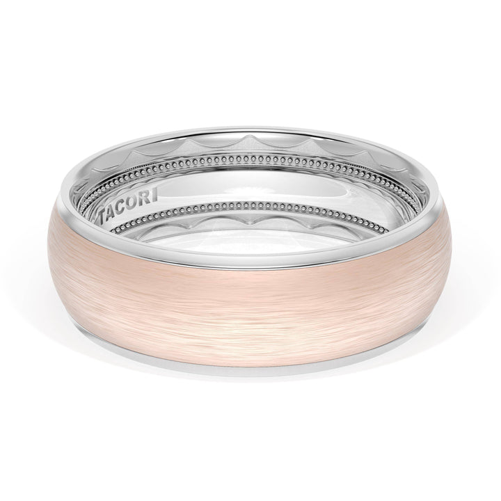 Rounded Brush Finish Wedding Band in 18kt White Gold & 18kt Rose Gold