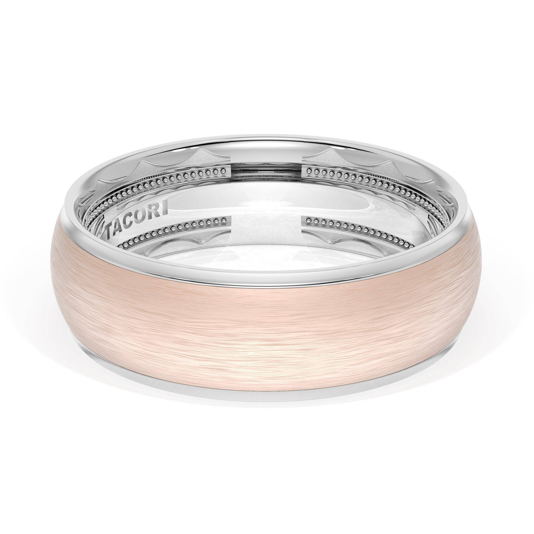 Rounded Brush Finish Wedding Band in 18kt White Gold & 18kt Rose Gold