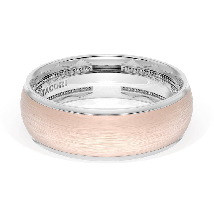 Rounded Brush Finish Wedding Band in 18kt White Gold & 18kt Rose Gold