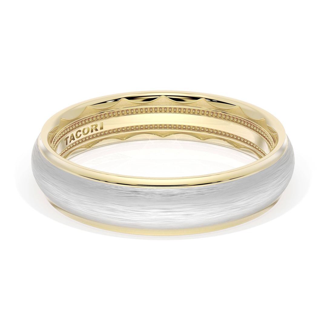 Rounded Brush Finish Wedding Band in 18kt Yellow Gold & 18kt White Gold