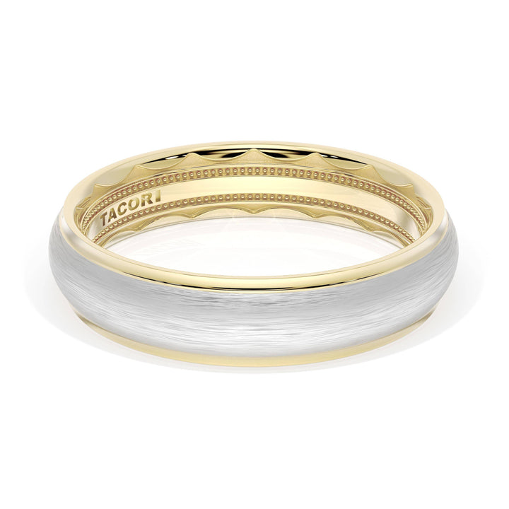Rounded Brush Finish Wedding Band in 18kt Yellow Gold & 18kt White Gold