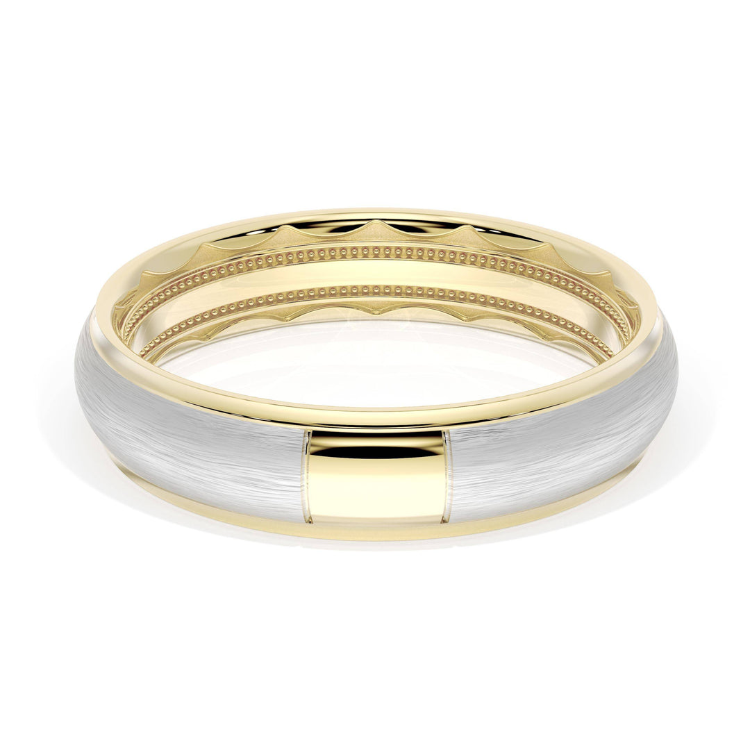 Rounded Brush Finish Wedding Band in 18kt Yellow Gold & 18kt White Gold
