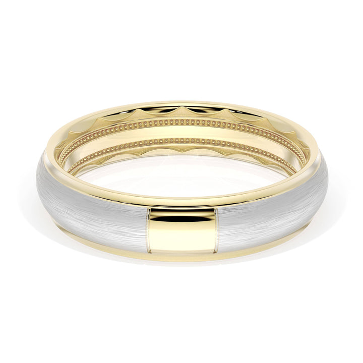 Rounded Brush Finish Wedding Band in 18kt Yellow Gold & 18kt White Gold