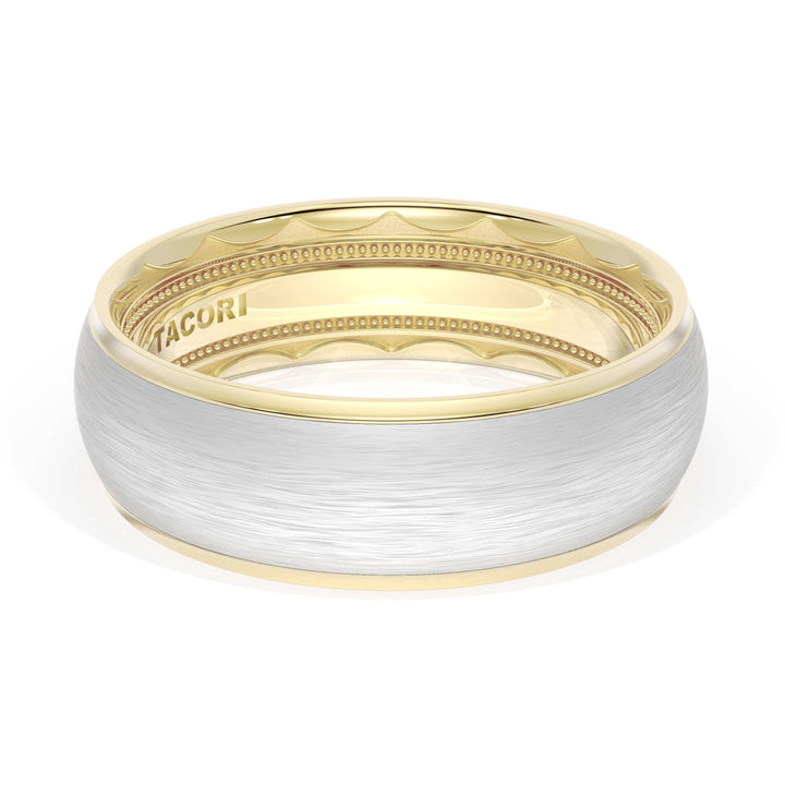 Rounded Brush Finish Wedding Band in 18kt Yellow Gold & 18kt White Gold