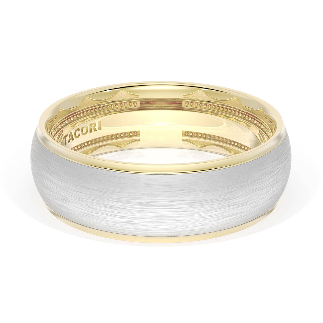 Rounded Brush Finish Wedding Band in 18kt Yellow Gold & 18kt White Gold