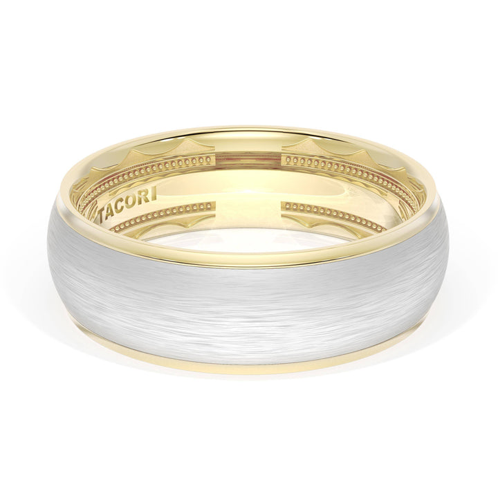 Rounded Brush Finish Wedding Band in 18kt Yellow Gold & 18kt White Gold