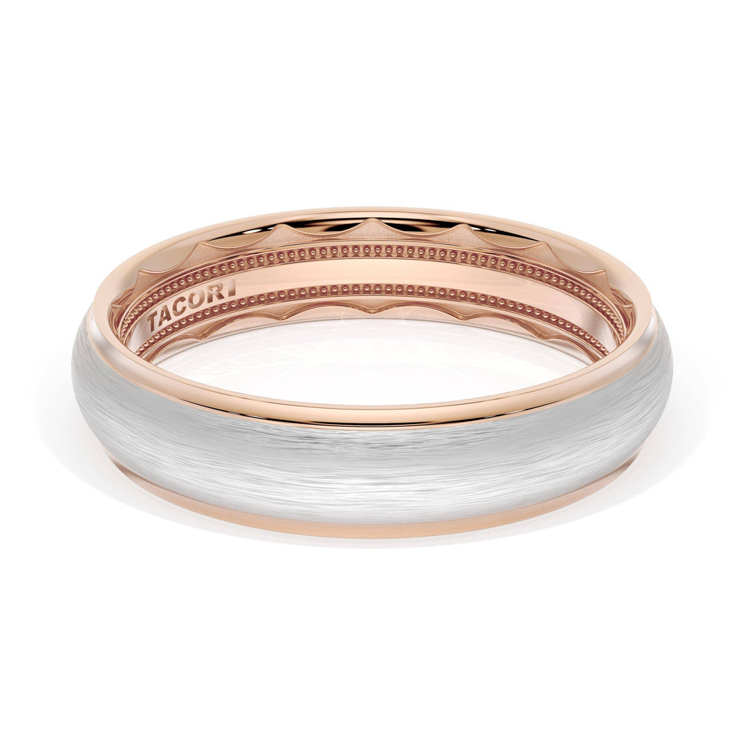 Rounded Brush Finish Wedding Band in 18kt Rose Gold & 18kt White Gold