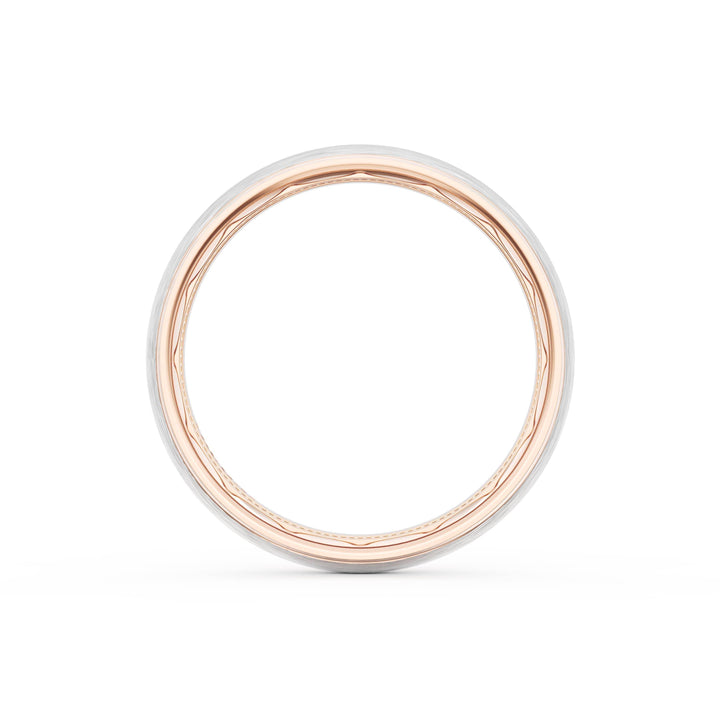 Rounded Brush Finish Wedding Band in 18kt Rose Gold & 18kt White Gold