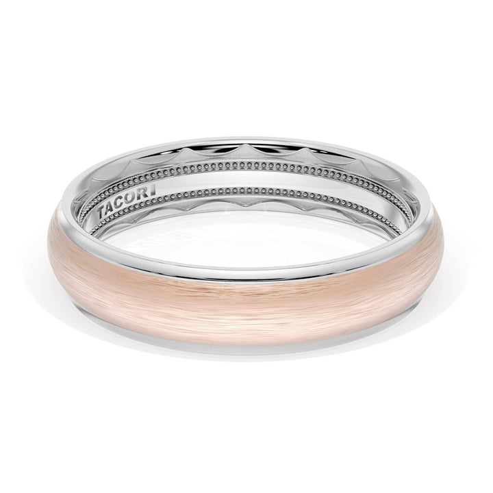 Rounded Brush Finish Wedding Band in 18kt Rose Gold & 18kt White Gold