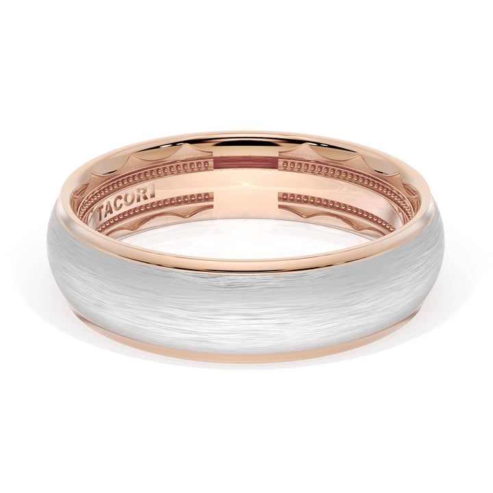 Rounded Brush Finish Wedding Band in 18kt Rose Gold & 18kt White Gold